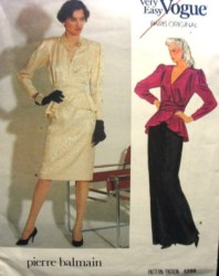 1298 VOGUE PIERRE BALMAIN WRAP PEPLUM TOP,  SKIRT KNEE- FLOOR PATTERN 12, 16 uncut choice